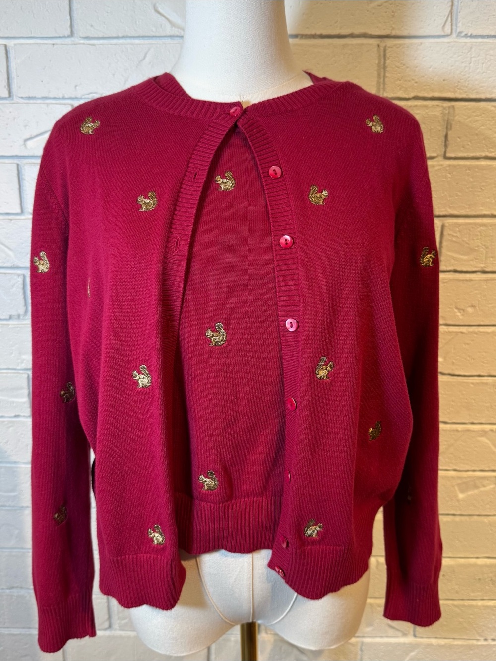 Vintage 90s y2k David Brooks Embroidered Squirrel Sweater Tank Cardigan Twin Set